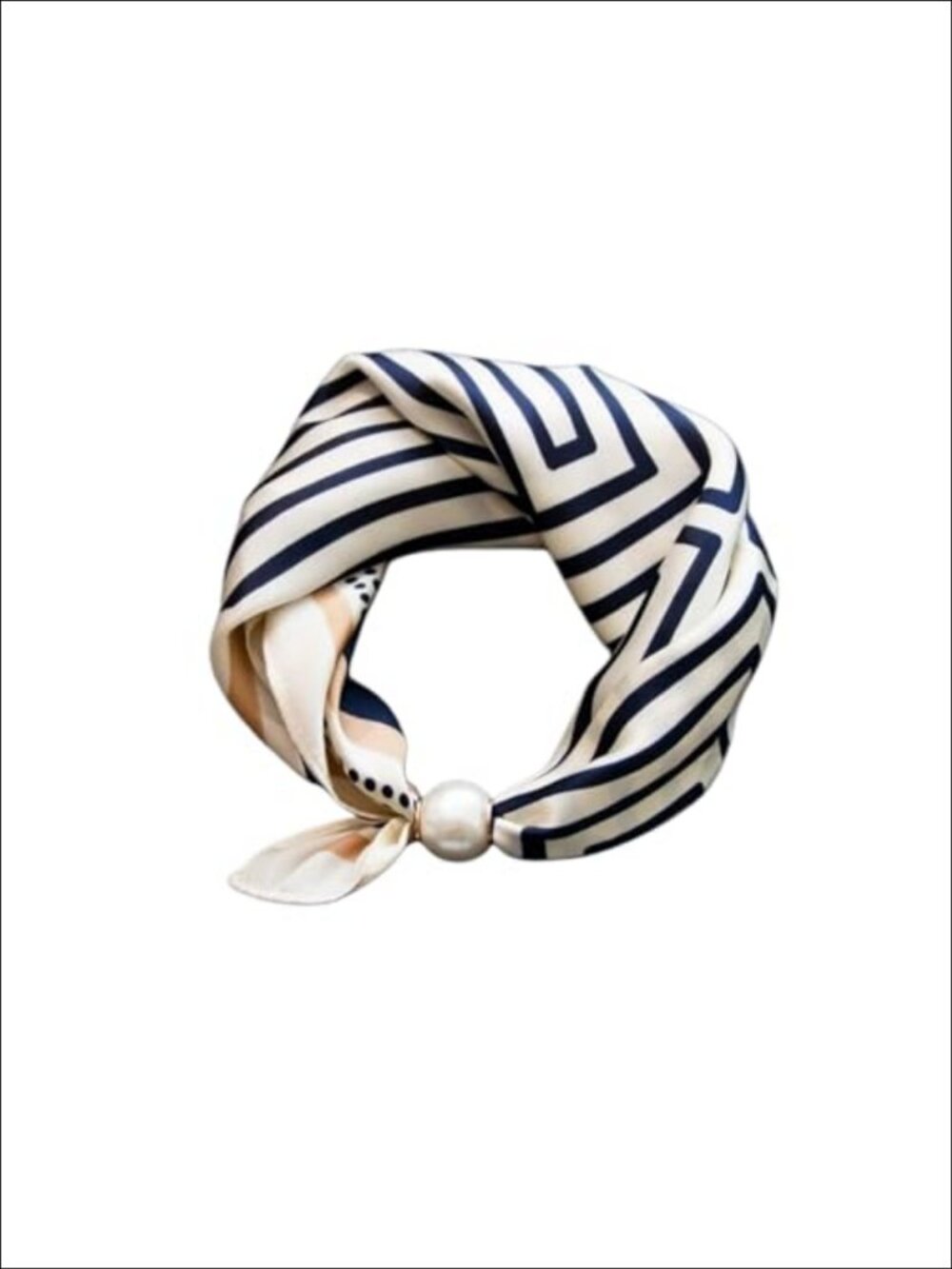 Satin Silk Scarf Pearl Magnetic Buckle Retro Floral Neck Hair Band 55cm